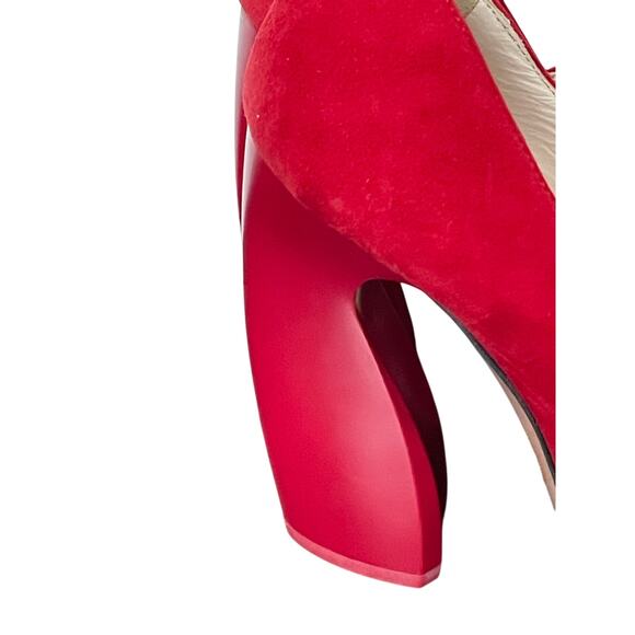 Prada Red Suede Button Mary Jane Pumps 6.5 - Picture 10 of 13